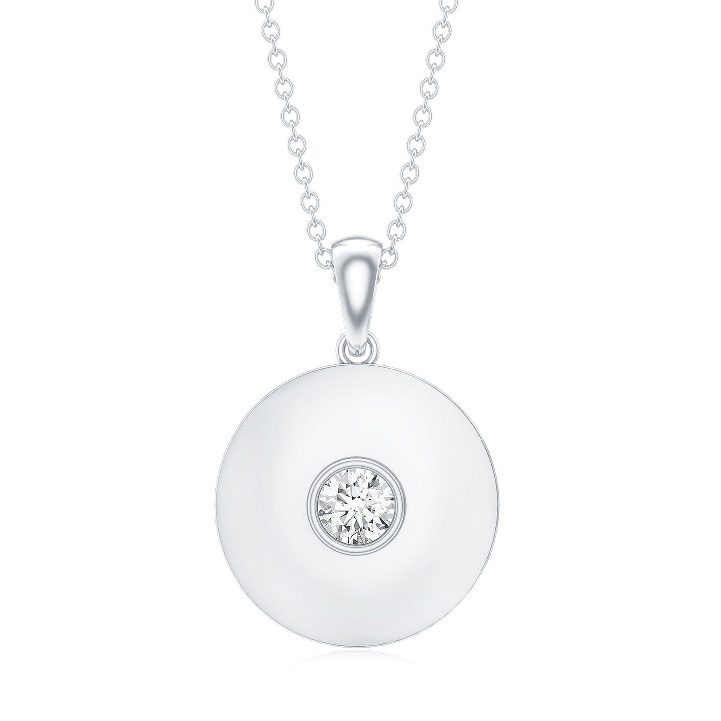 Certified Round Moissanite Disc Necklace in Bezel Setting