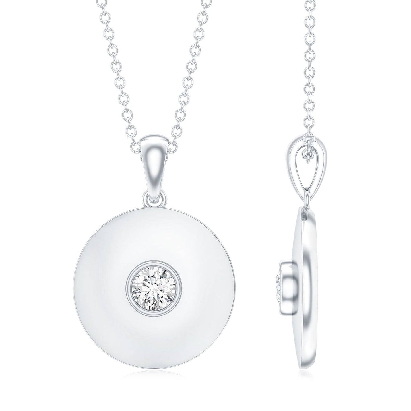 Certified Round Moissanite Disc Necklace in Bezel Setting