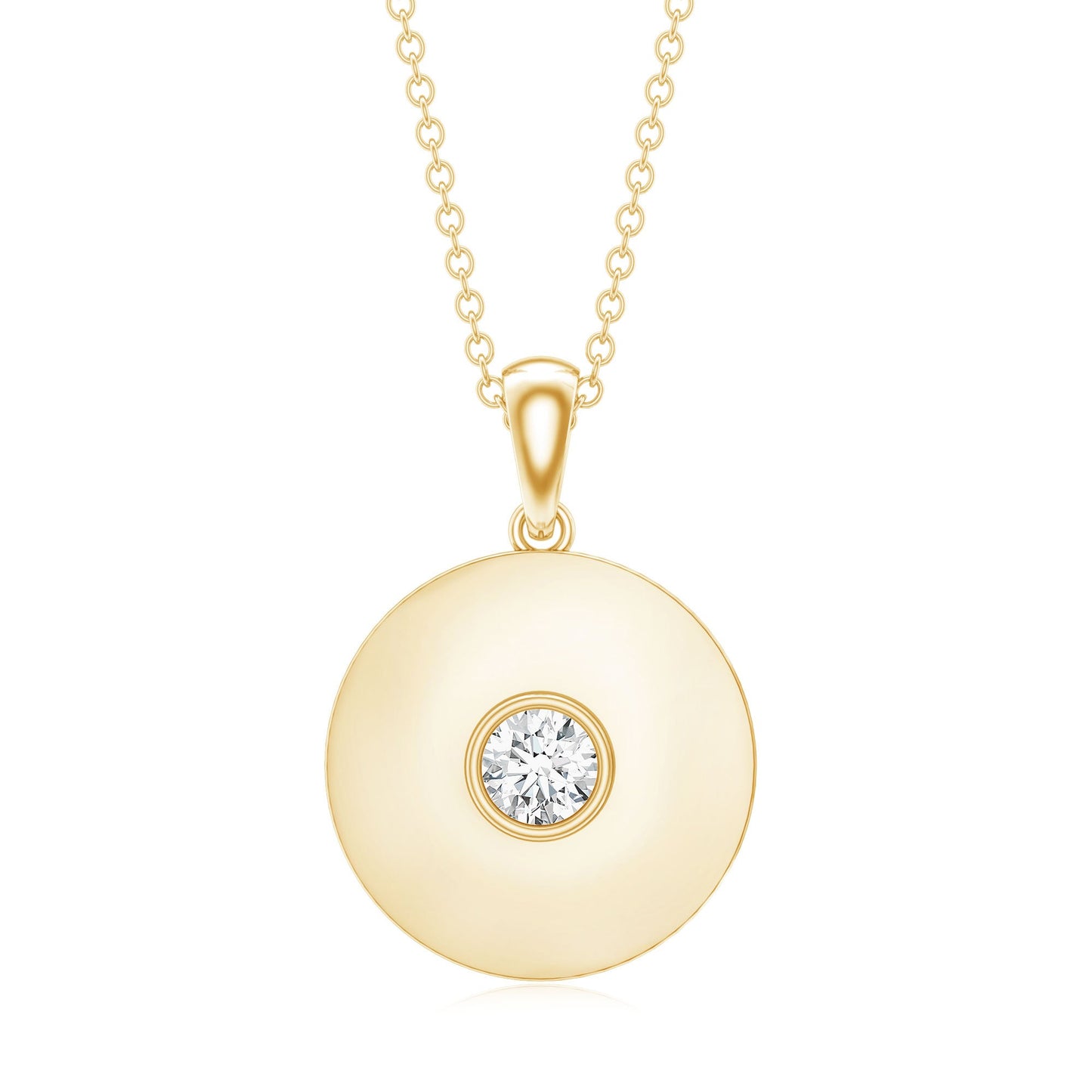 Certified Round Moissanite Disc Necklace in Bezel Setting