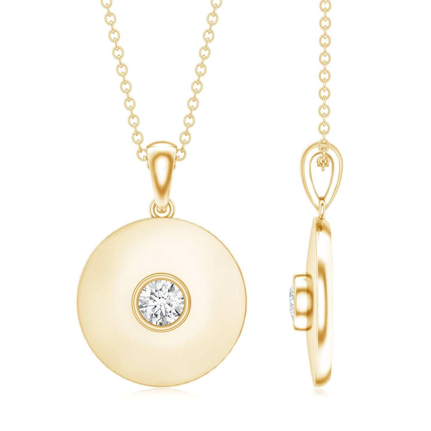 Certified Round Moissanite Disc Necklace in Bezel Setting