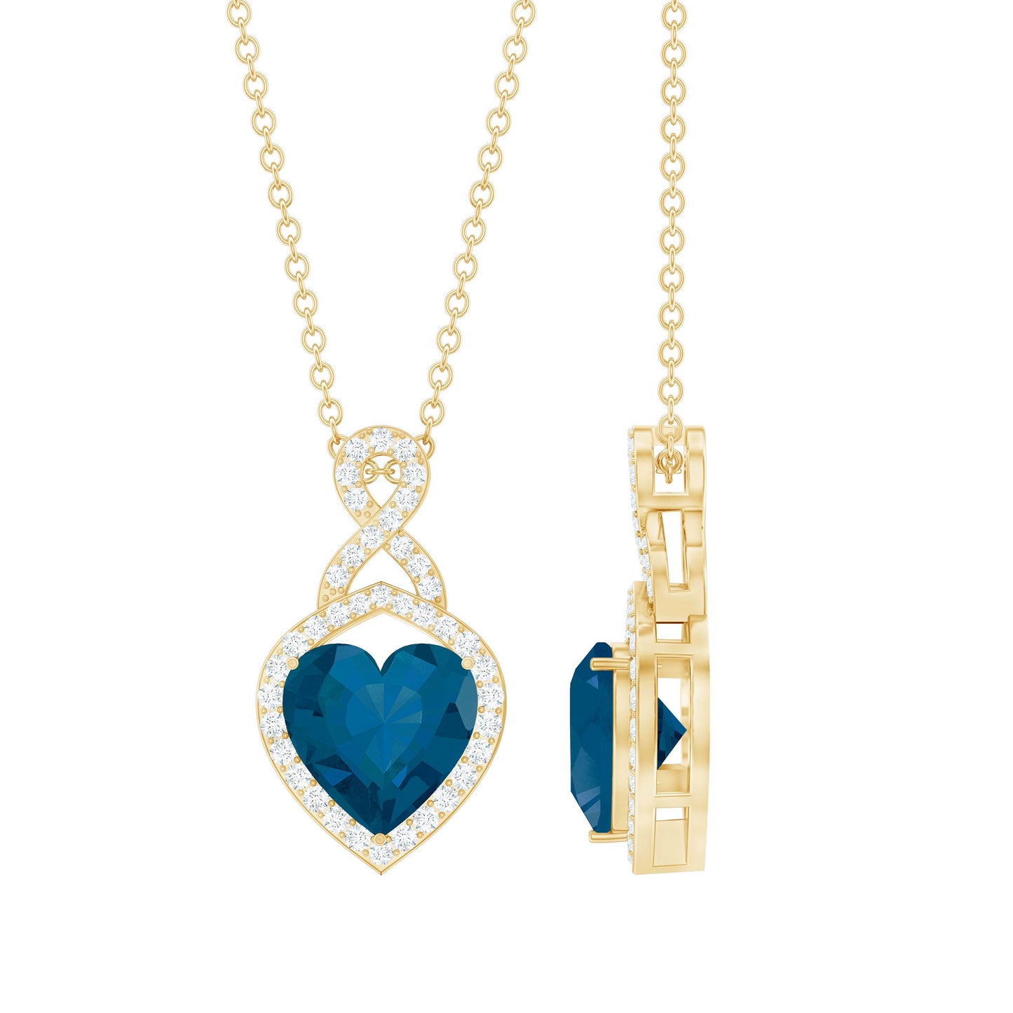 2 Carat Heart Shape London Blue Topaz Infinity Necklace with Diamond