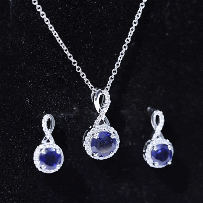 Certified 2.5 Carat Lab Grown Blue Sapphire Bridal Jewelry Set
