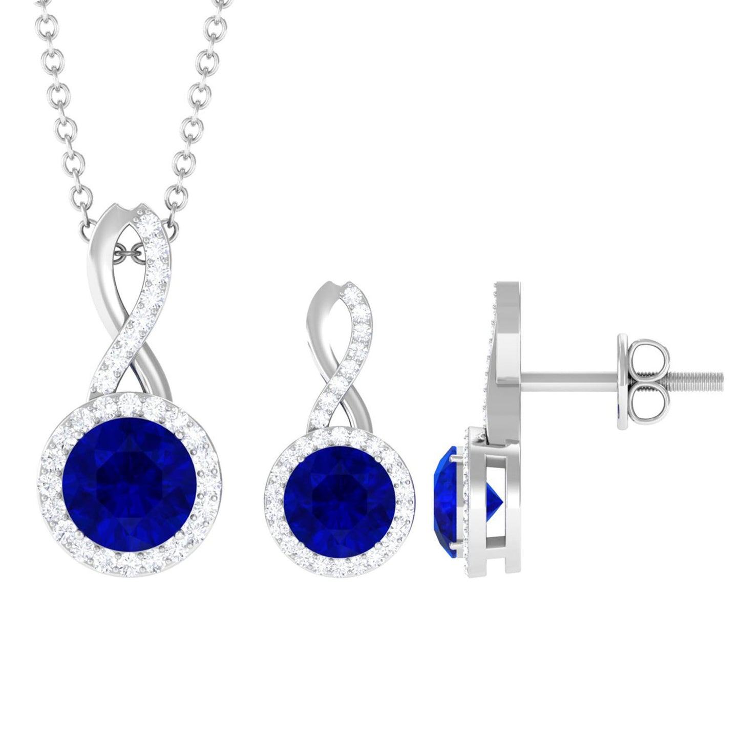 Certified 2.5 Carat Lab Grown Blue Sapphire Bridal Jewelry Set