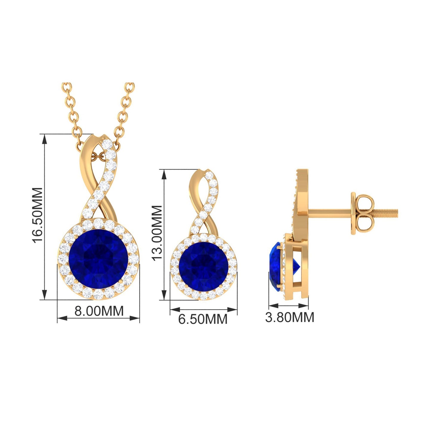 Certified 2.5 Carat Lab Grown Blue Sapphire Bridal Jewelry Set