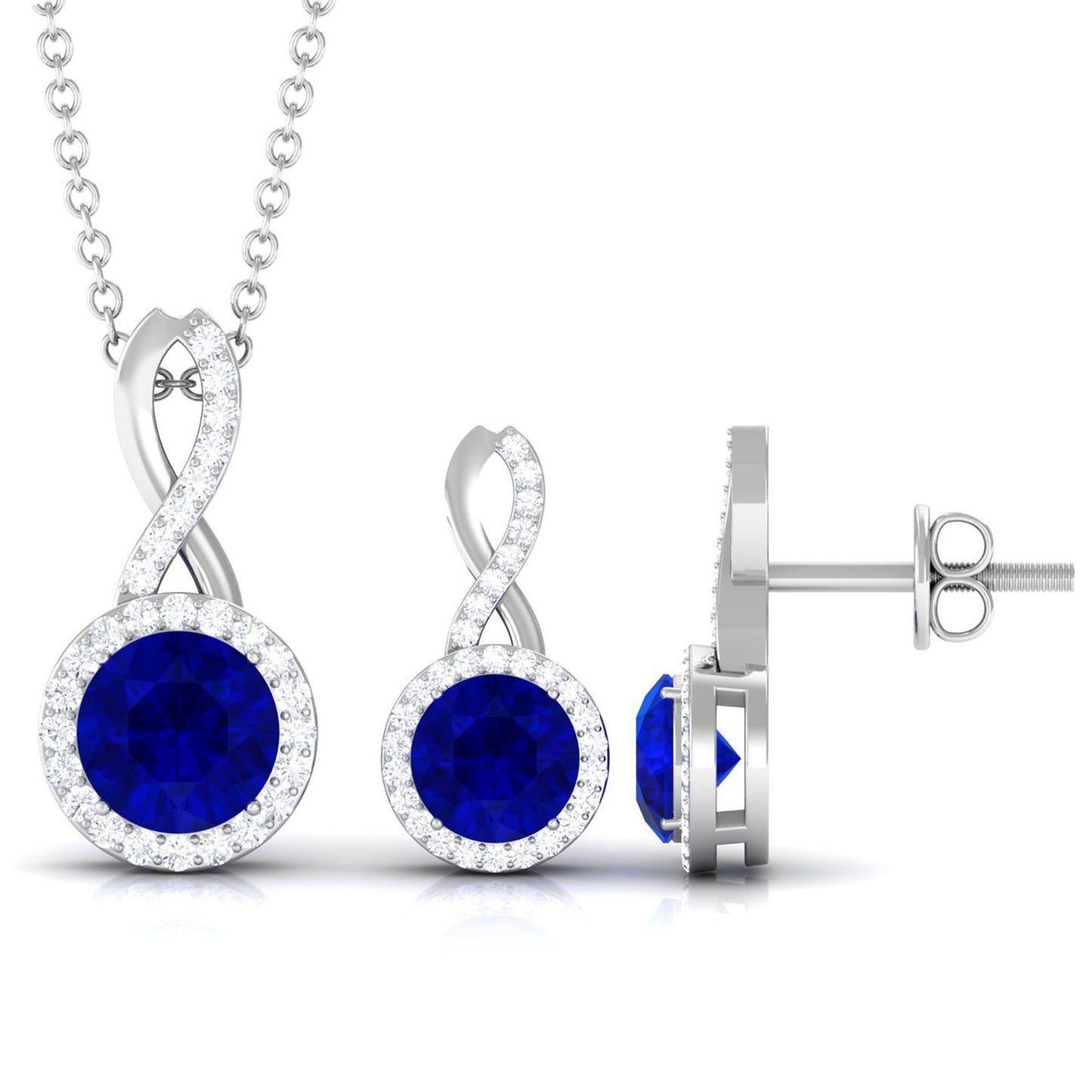 Certified 2.5 Carat Lab Grown Blue Sapphire Bridal Jewelry Set