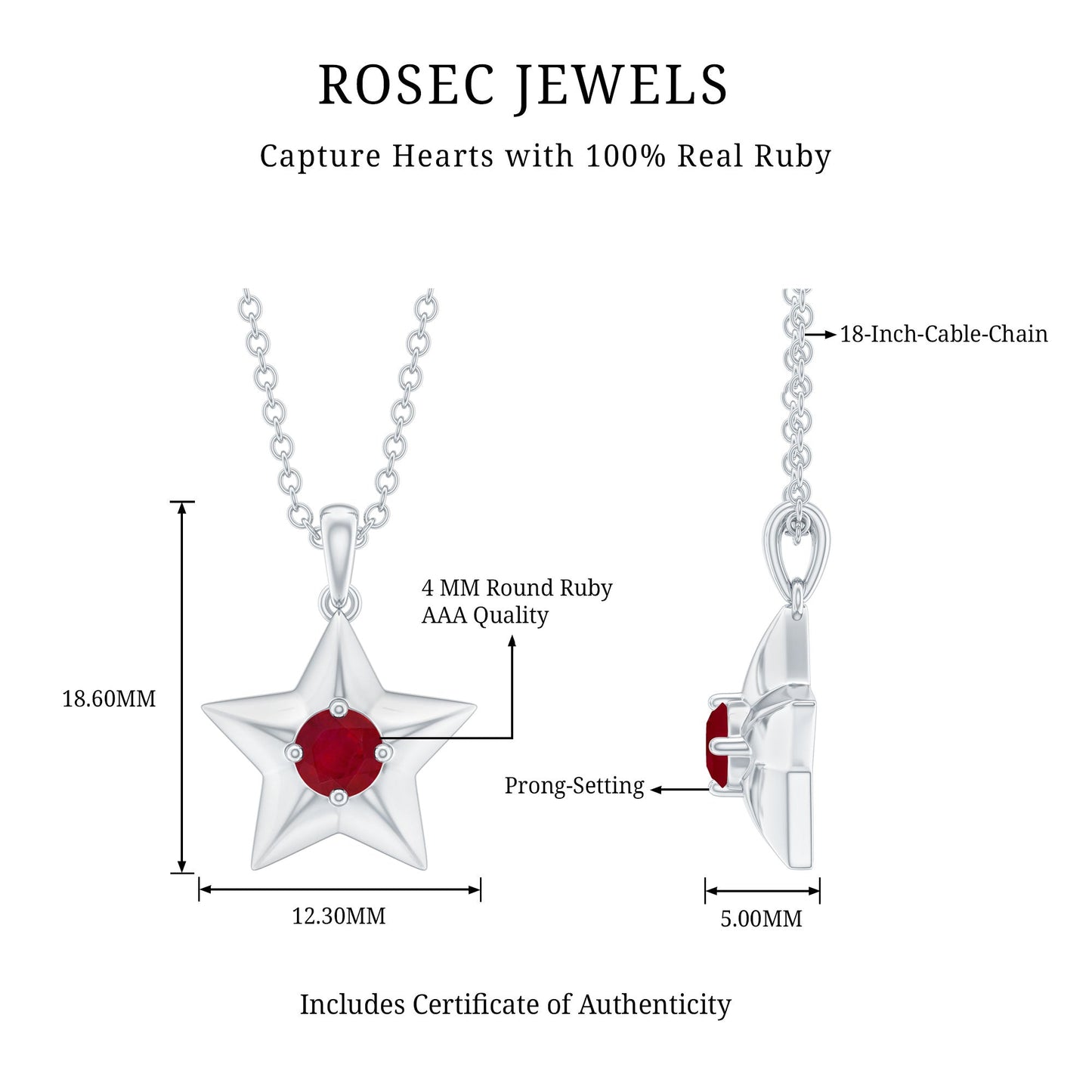 Genuine Ruby Star Pendant for Women
