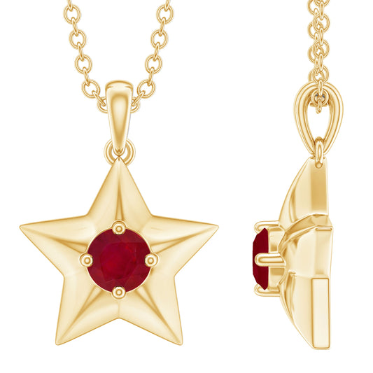 Genuine Ruby Star Pendant for Women