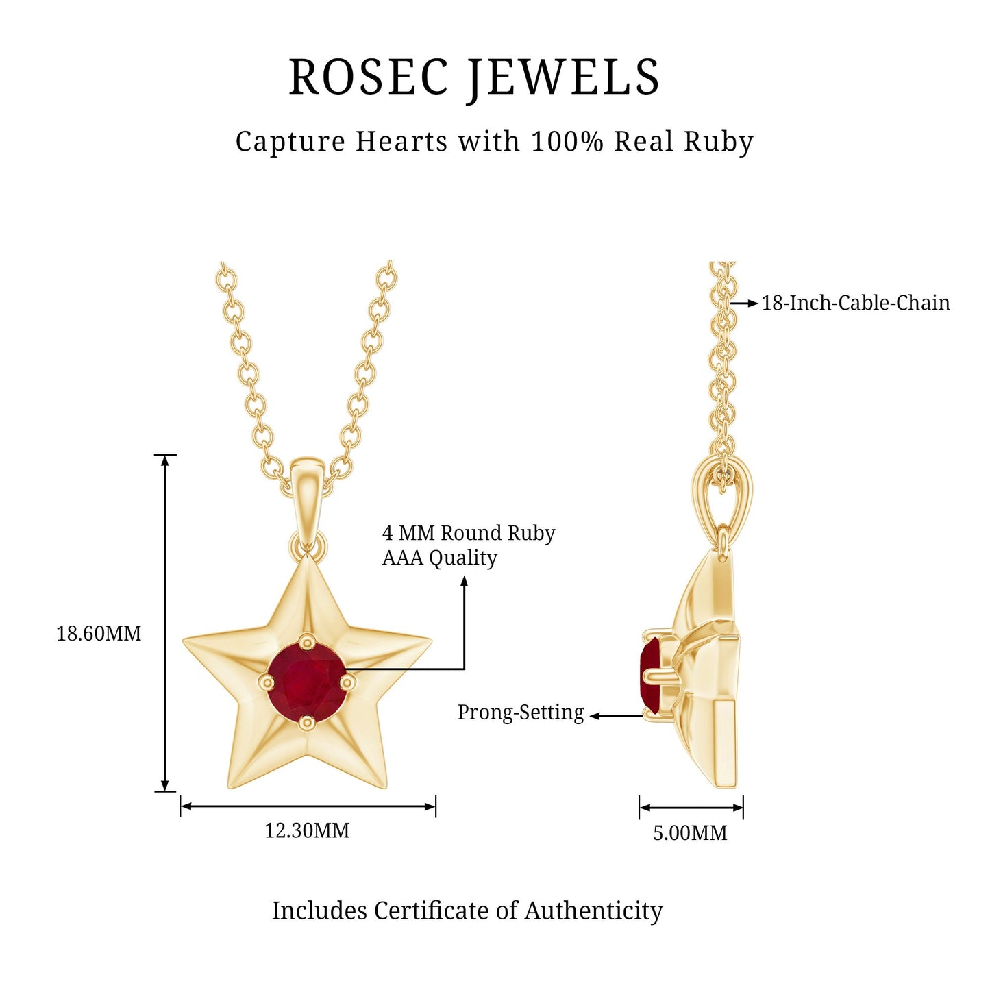Genuine Ruby Star Pendant for Women