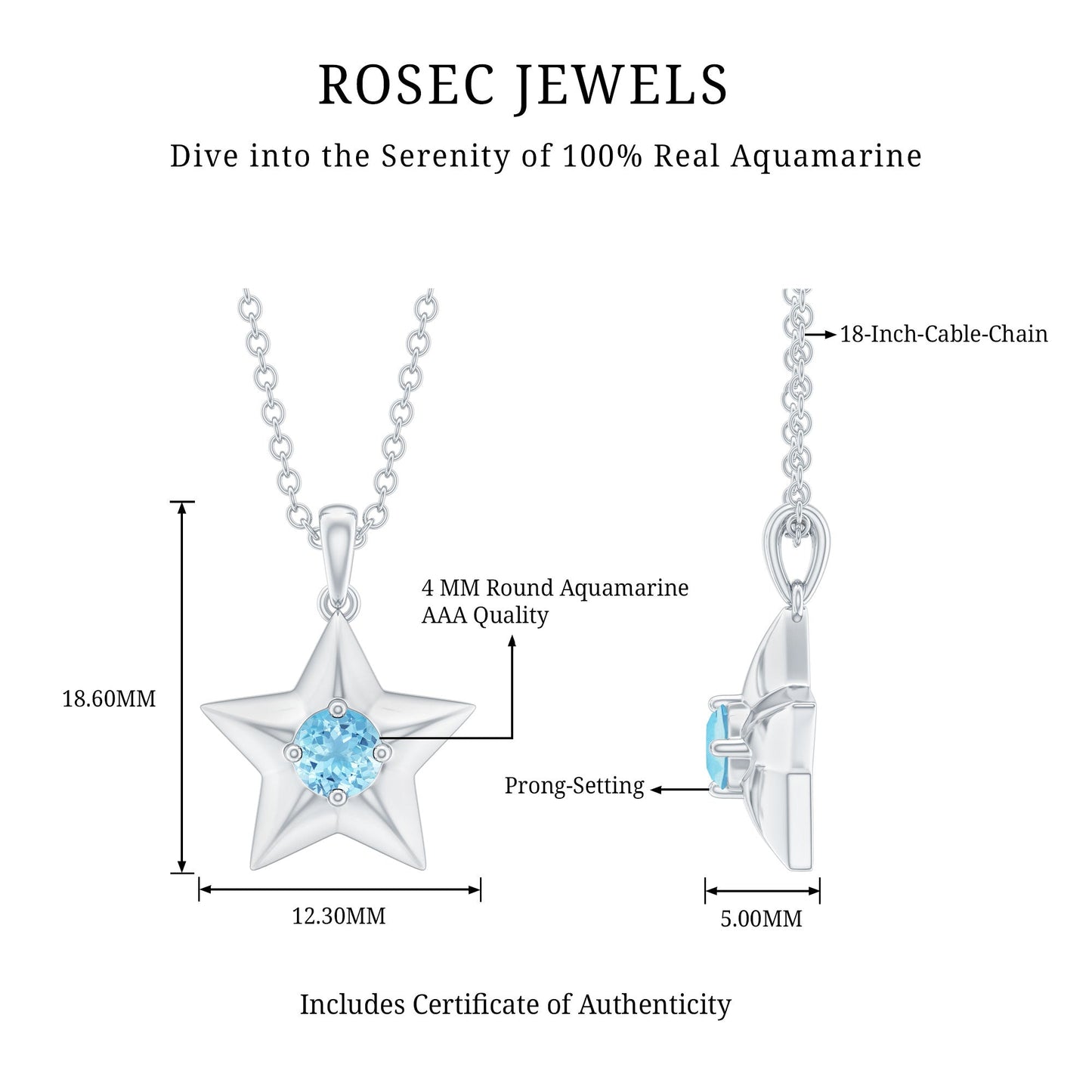 Natural Aquamarine Star of David Necklace for Women