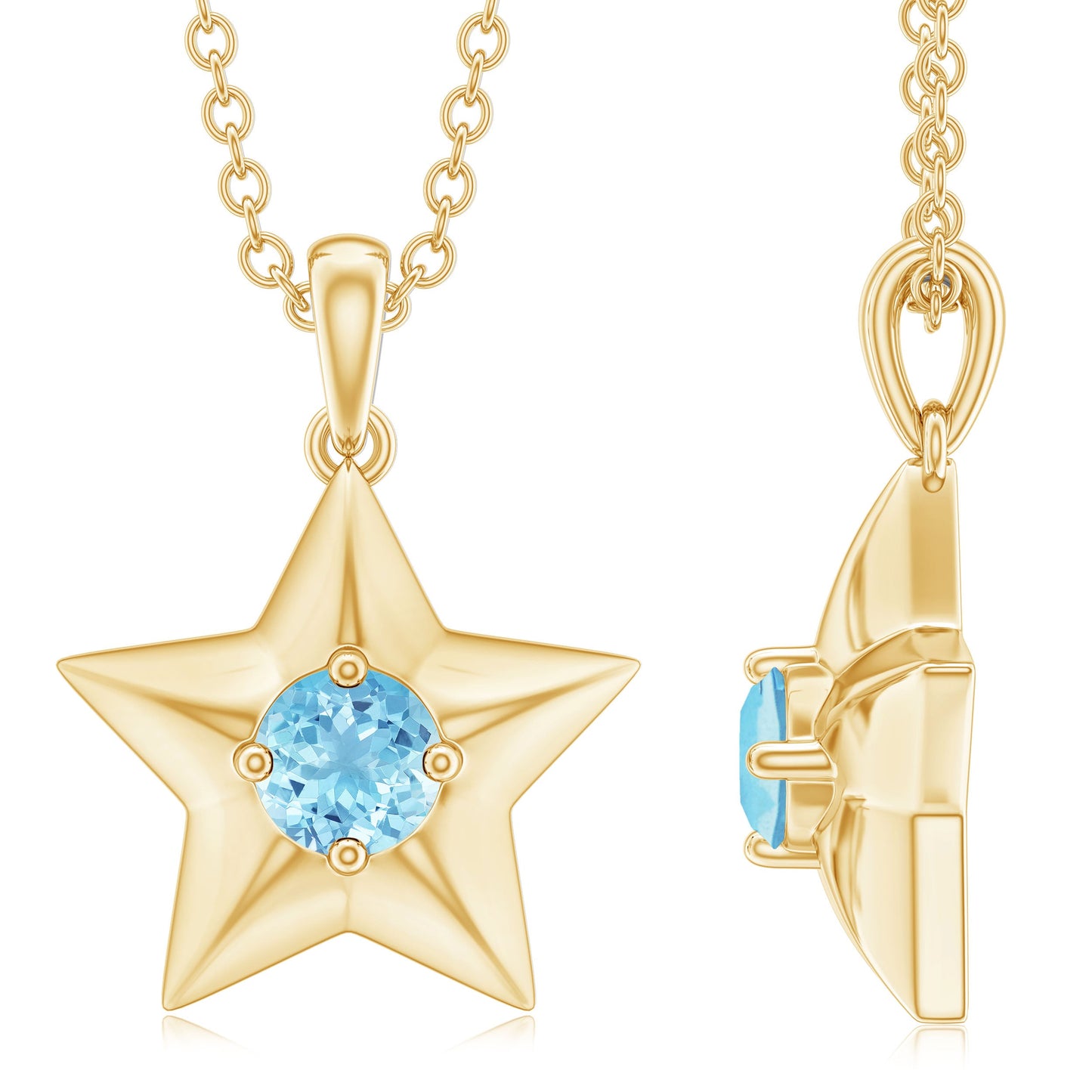 Natural Aquamarine Star of David Necklace for Women