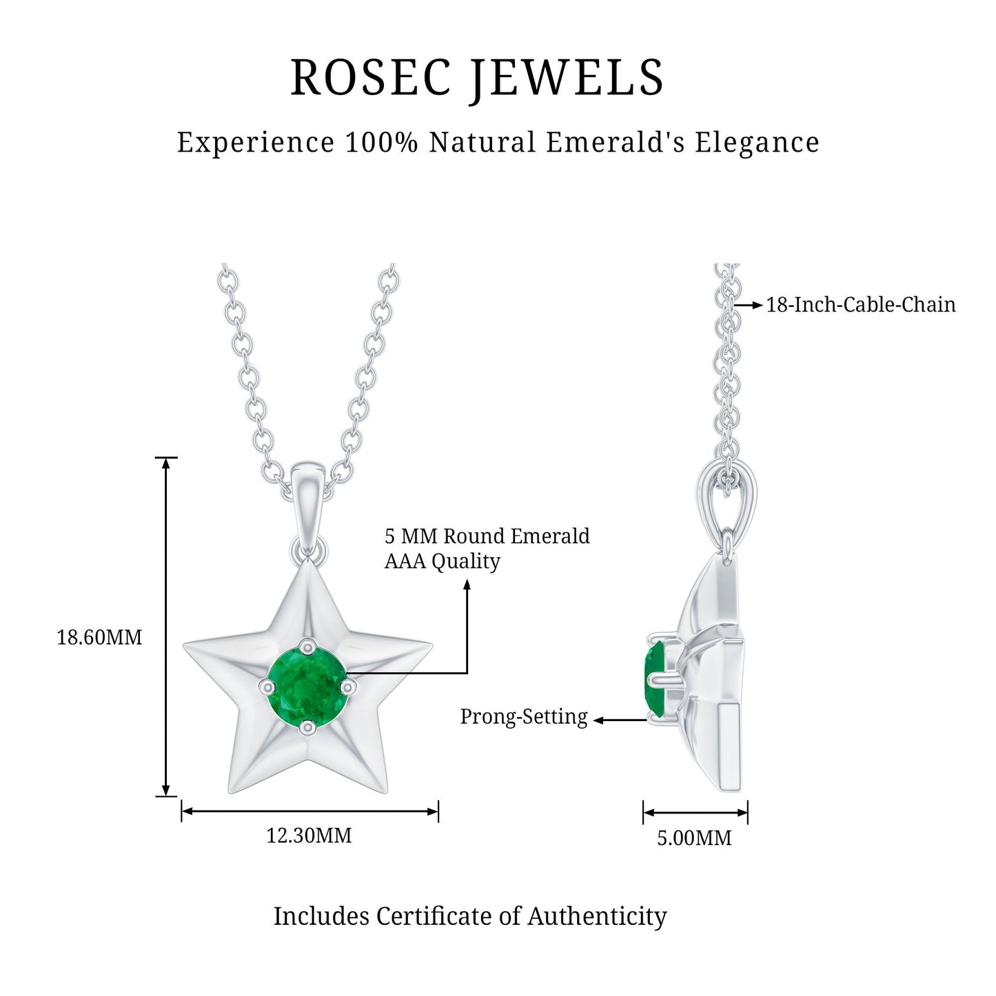 Natural Half Carat Emerald Star Pendant Necklace for Women