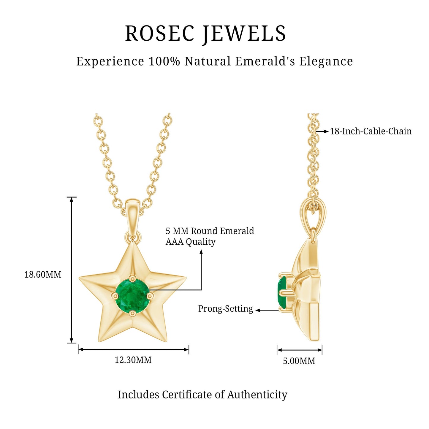 Natural Half Carat Emerald Star Pendant Necklace for Women