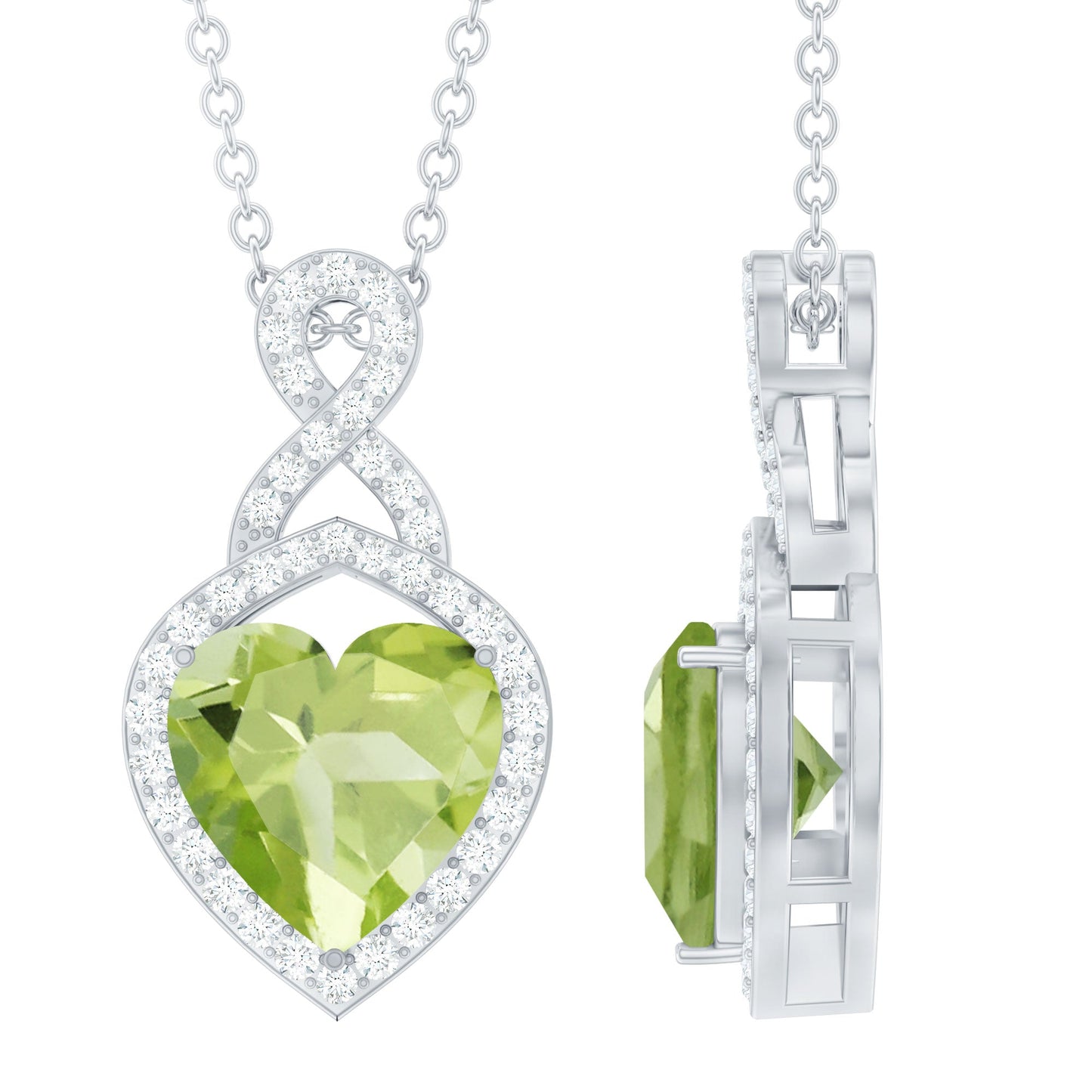 2 Carat Heart Shape Peridot Infinity Pendant with Moissanite