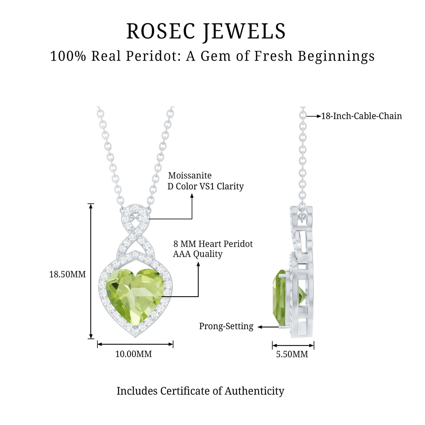2 Carat Heart Shape Peridot Infinity Pendant with Moissanite
