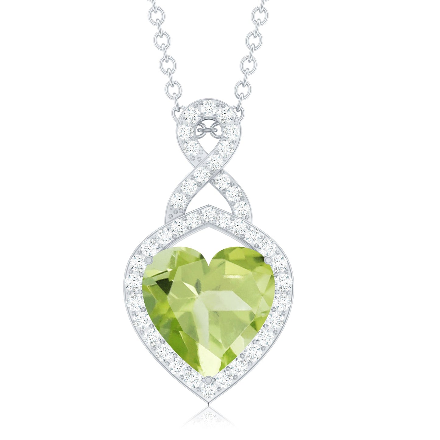 2 Carat Heart Shape Peridot Infinity Pendant with Moissanite
