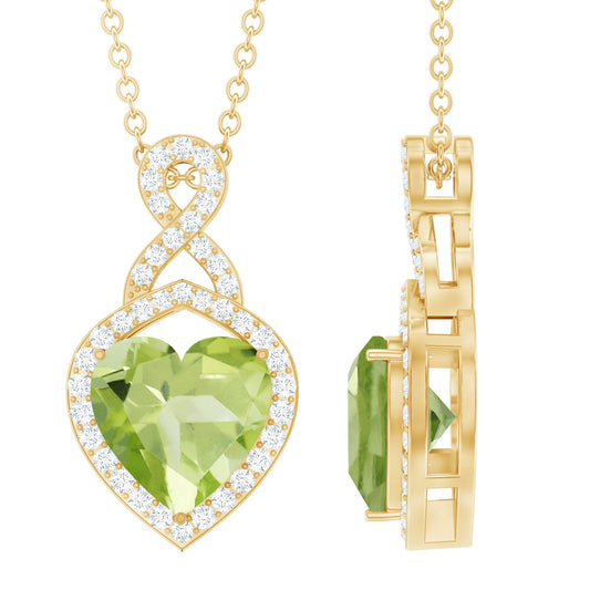 2 Carat Heart Shape Peridot Infinity Pendant with Moissanite