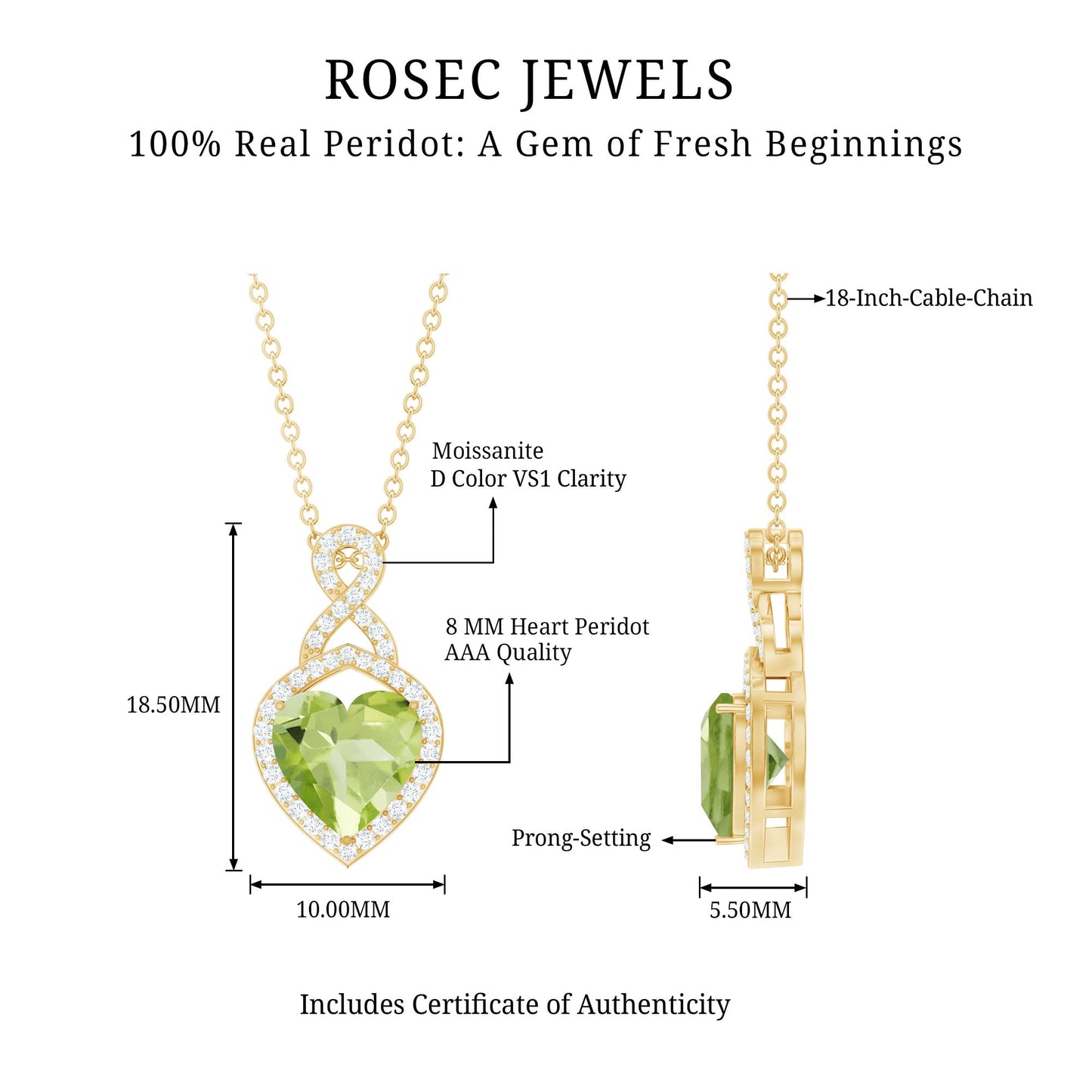 2 Carat Heart Shape Peridot Infinity Pendant with Moissanite