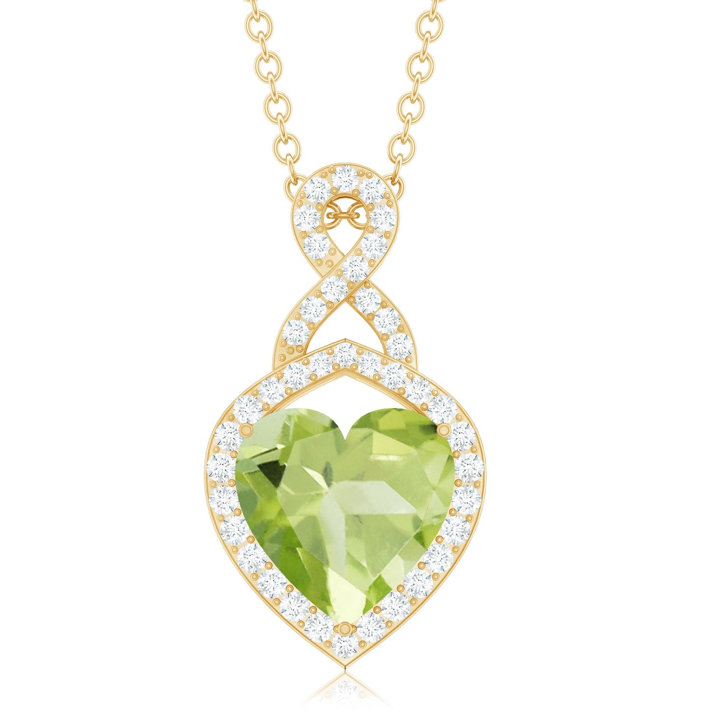 2 Carat Heart Shape Peridot Infinity Pendant with Moissanite