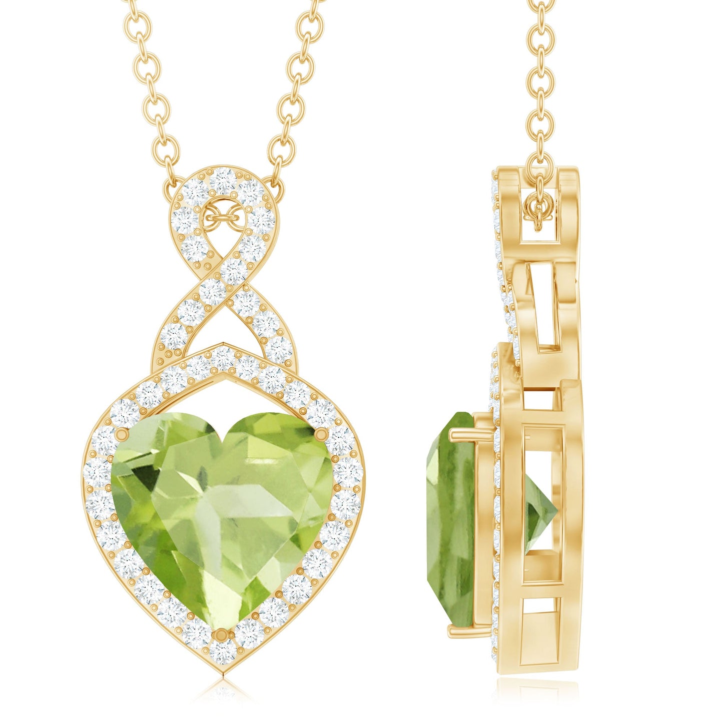 2 Carat Heart Shape Peridot Infinity Pendant with Moissanite