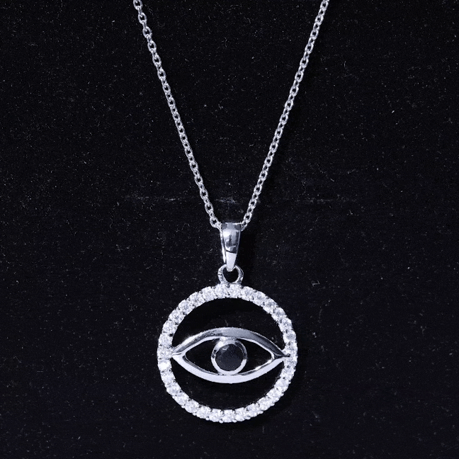 Black Spinel Evil Eye Pendant with Moissanite Eternity