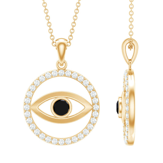 Black Spinel Evil Eye Pendant with Moissanite Eternity