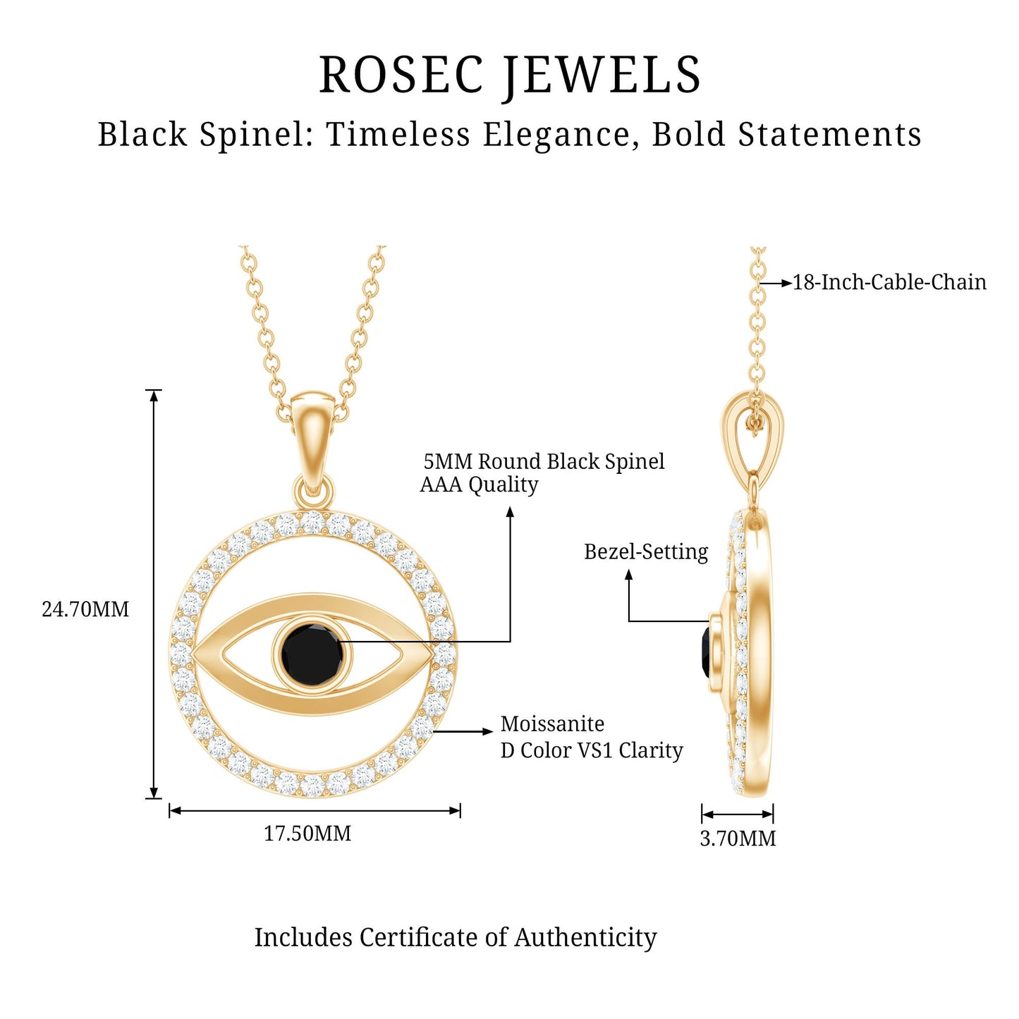 Black Spinel Evil Eye Pendant with Moissanite Eternity