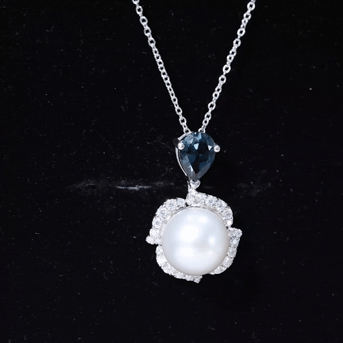 Designer Freshwater Pearl Bridal Necklace with London Blue Topaz