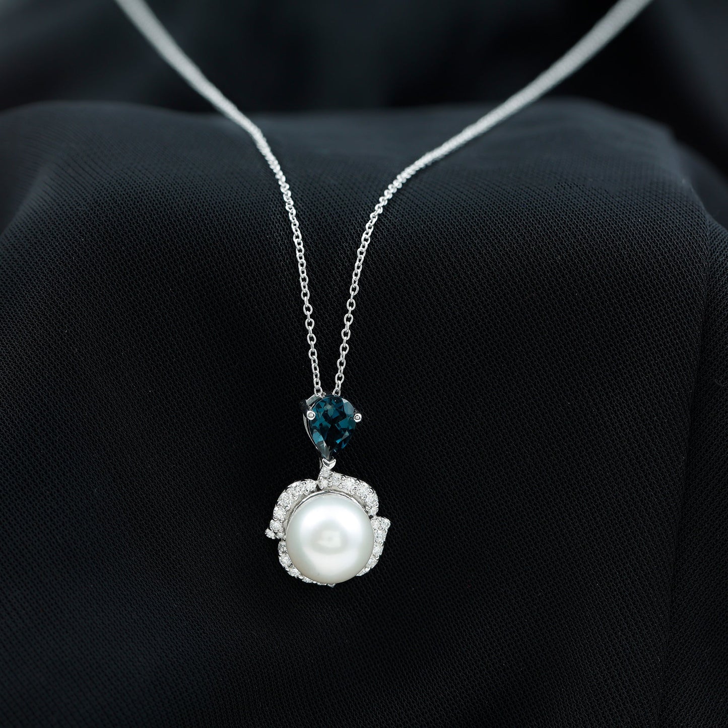 Designer Freshwater Pearl Bridal Necklace with London Blue Topaz