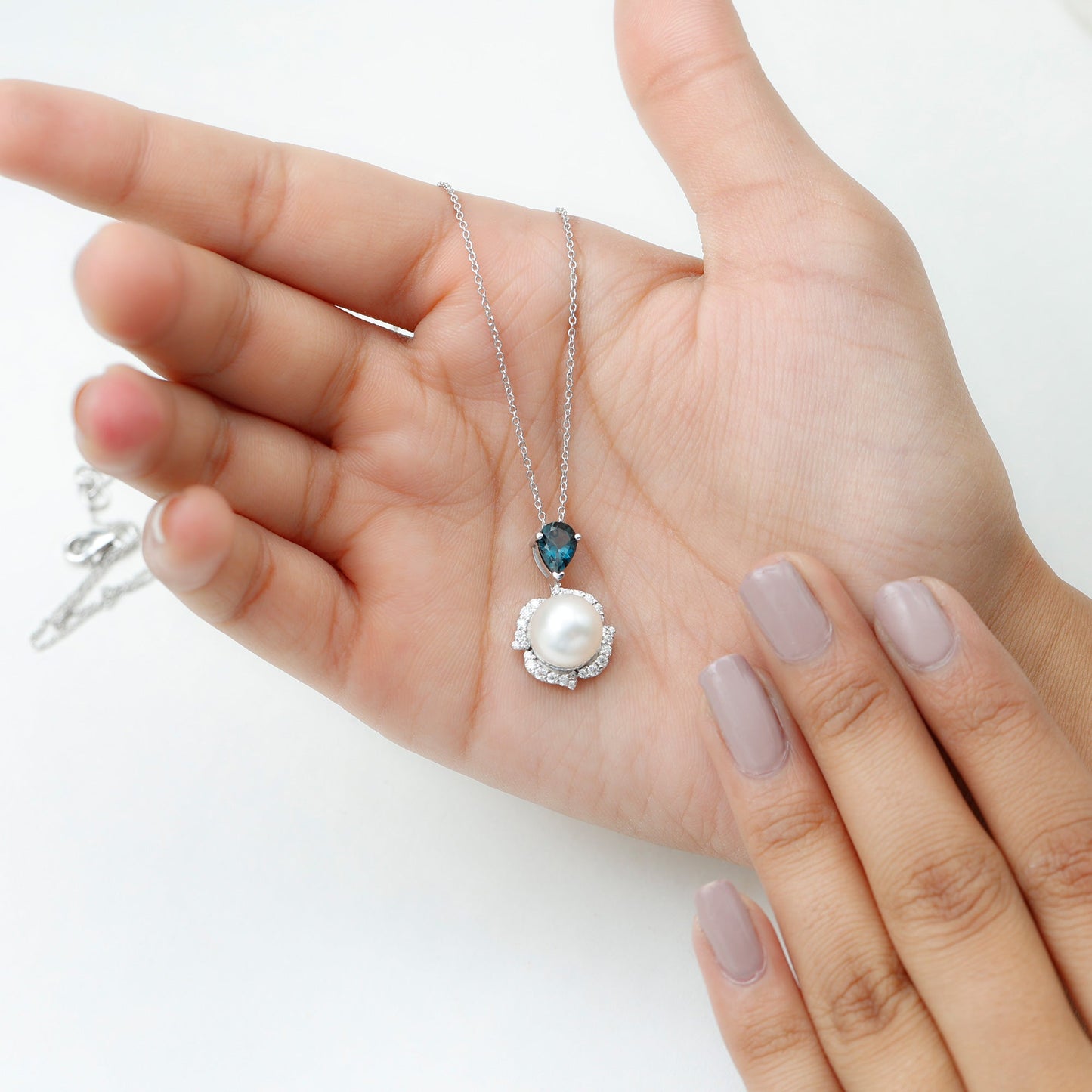 Designer Freshwater Pearl Bridal Necklace with London Blue Topaz