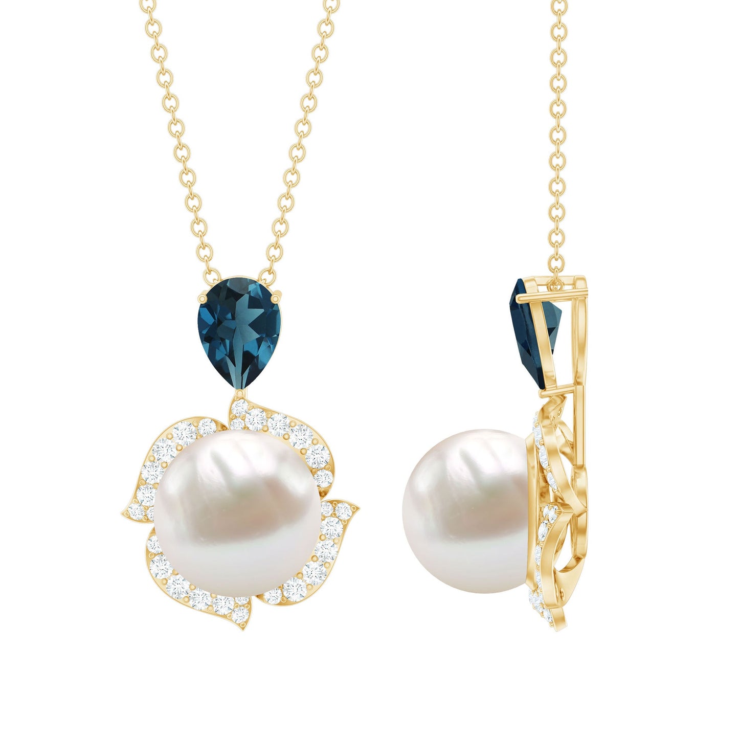 Designer Freshwater Pearl Bridal Necklace with London Blue Topaz