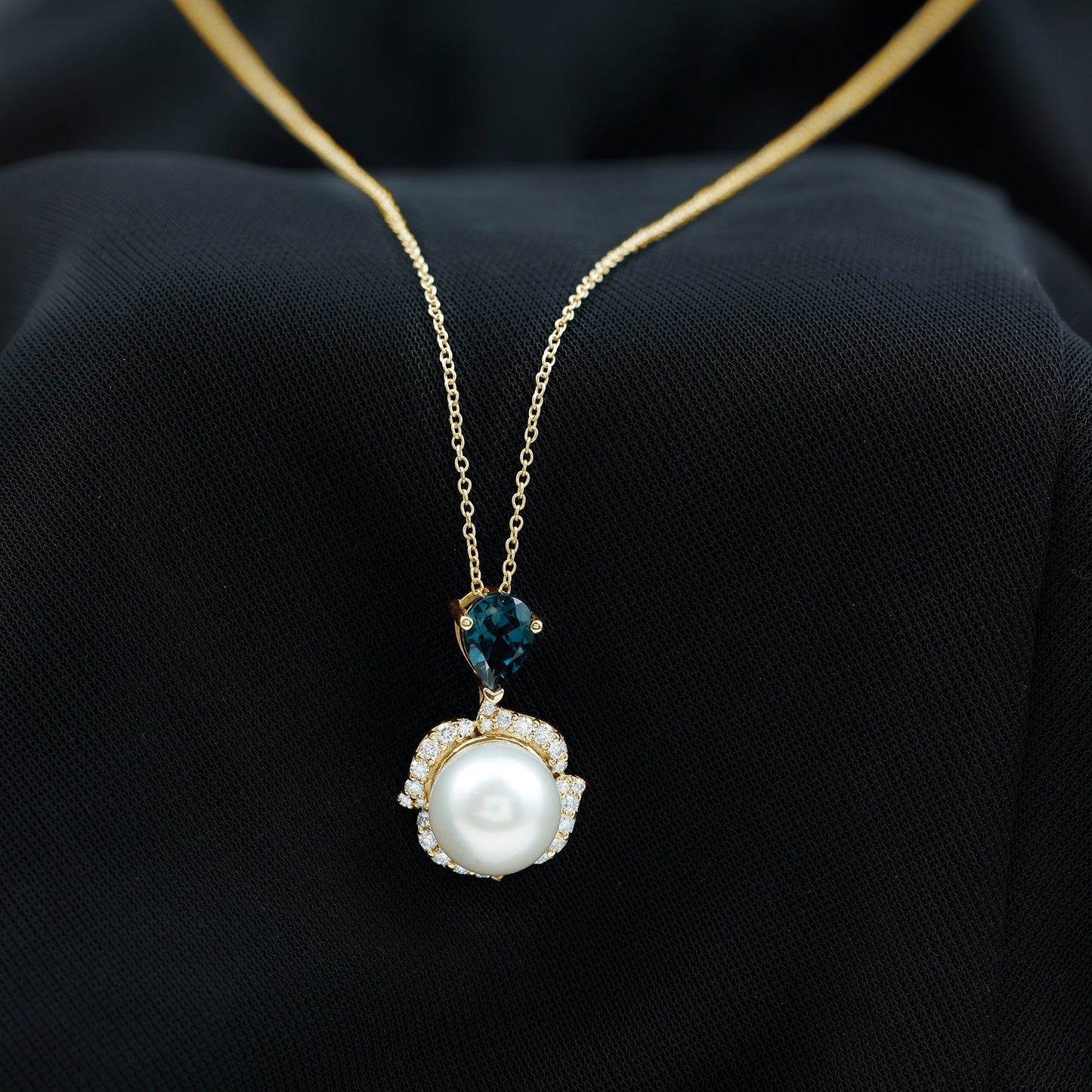 Designer Freshwater Pearl Bridal Necklace with London Blue Topaz