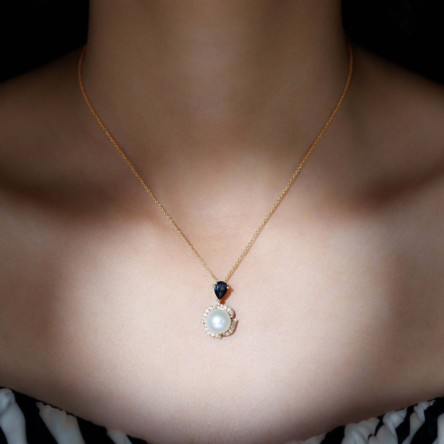 Designer Freshwater Pearl Bridal Necklace with London Blue Topaz