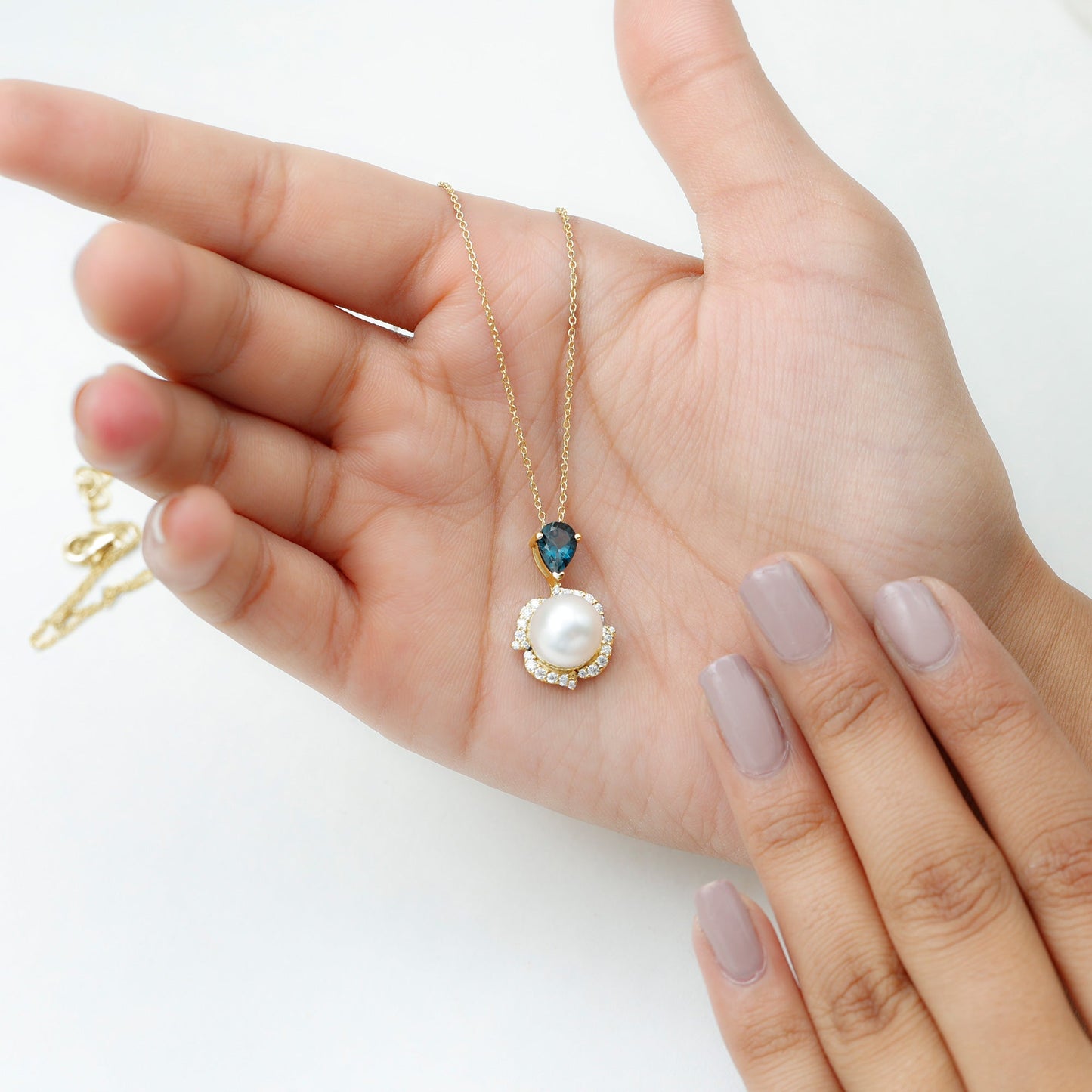 Designer Freshwater Pearl Bridal Necklace with London Blue Topaz
