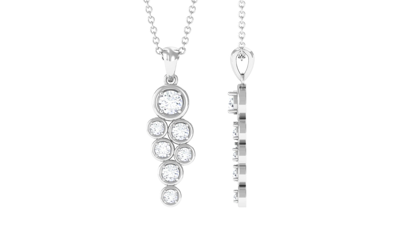 3/4 CT Certified Moissanite Cluster Dangle Pendant in Bezel Setting