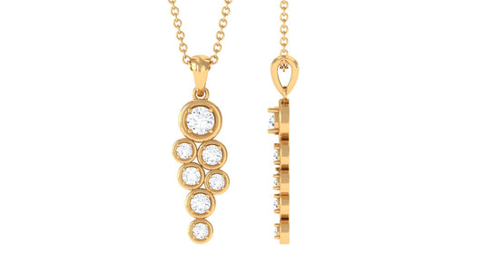 3/4 CT Certified Moissanite Cluster Dangle Pendant in Bezel Setting