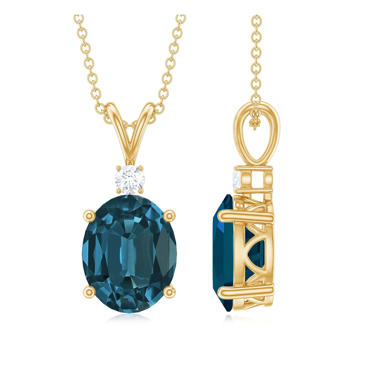 Genuine London Blue Topaz Solitaire Necklace with Chain