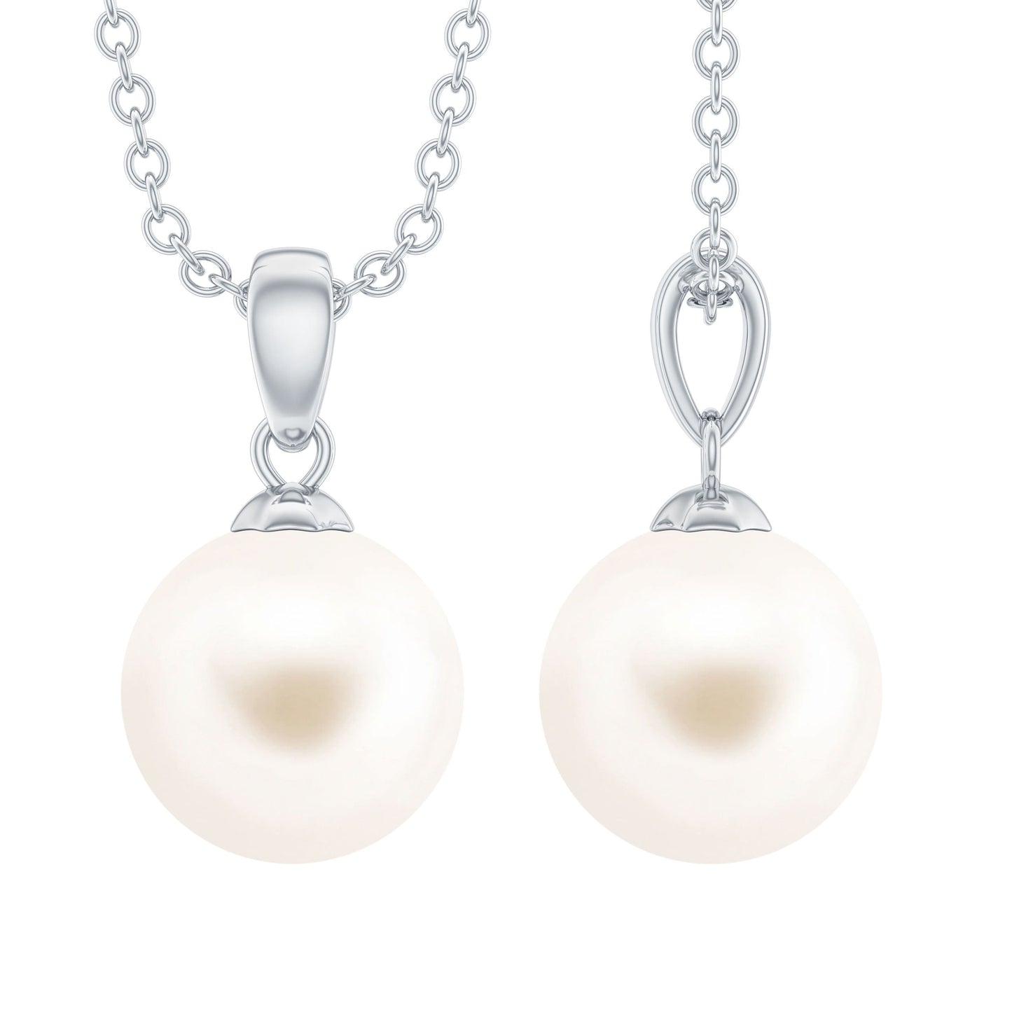 Natural 8MM Freshwater Pearl Solitaire Drop Necklace With Chain