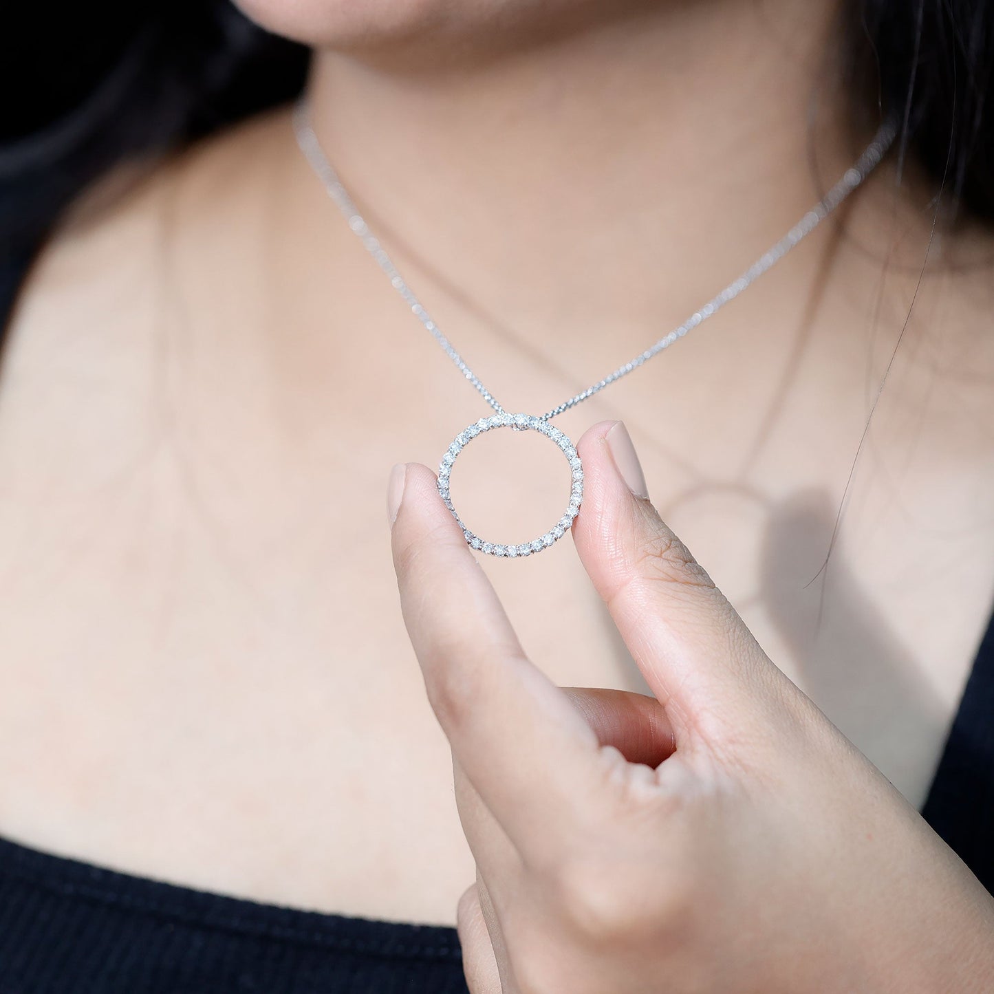 Certified Moissanite Eternity Circle Necklace with Chain