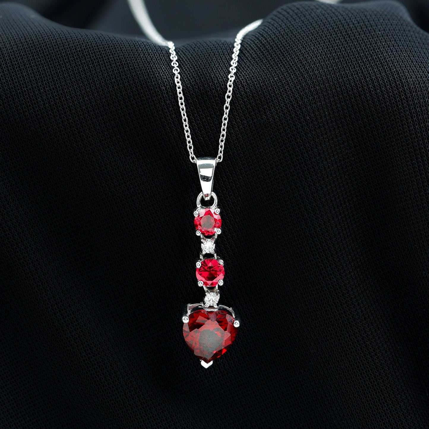Certified 2 Carat Lab Grown Ruby Heart Necklace with Silver Chain