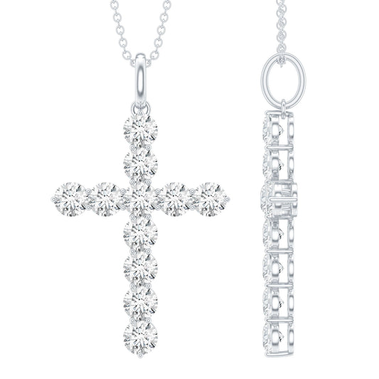 Certified Moissanite Cross Necklace With Silver Chain