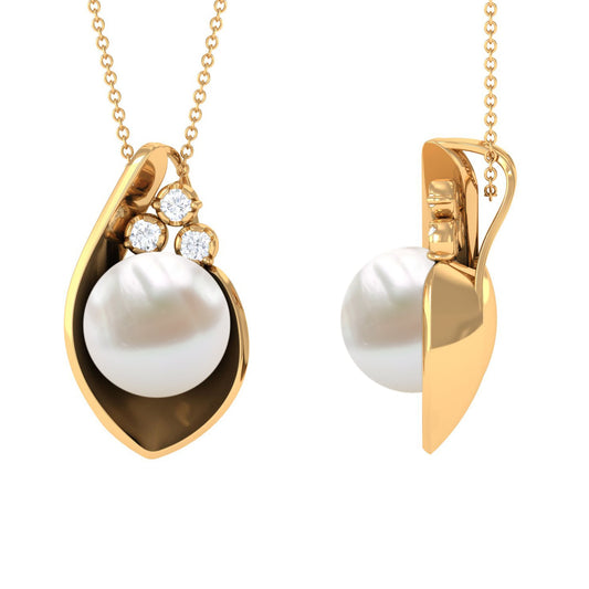 12 MM Real Freshwater Pearl Pendant with Diamond