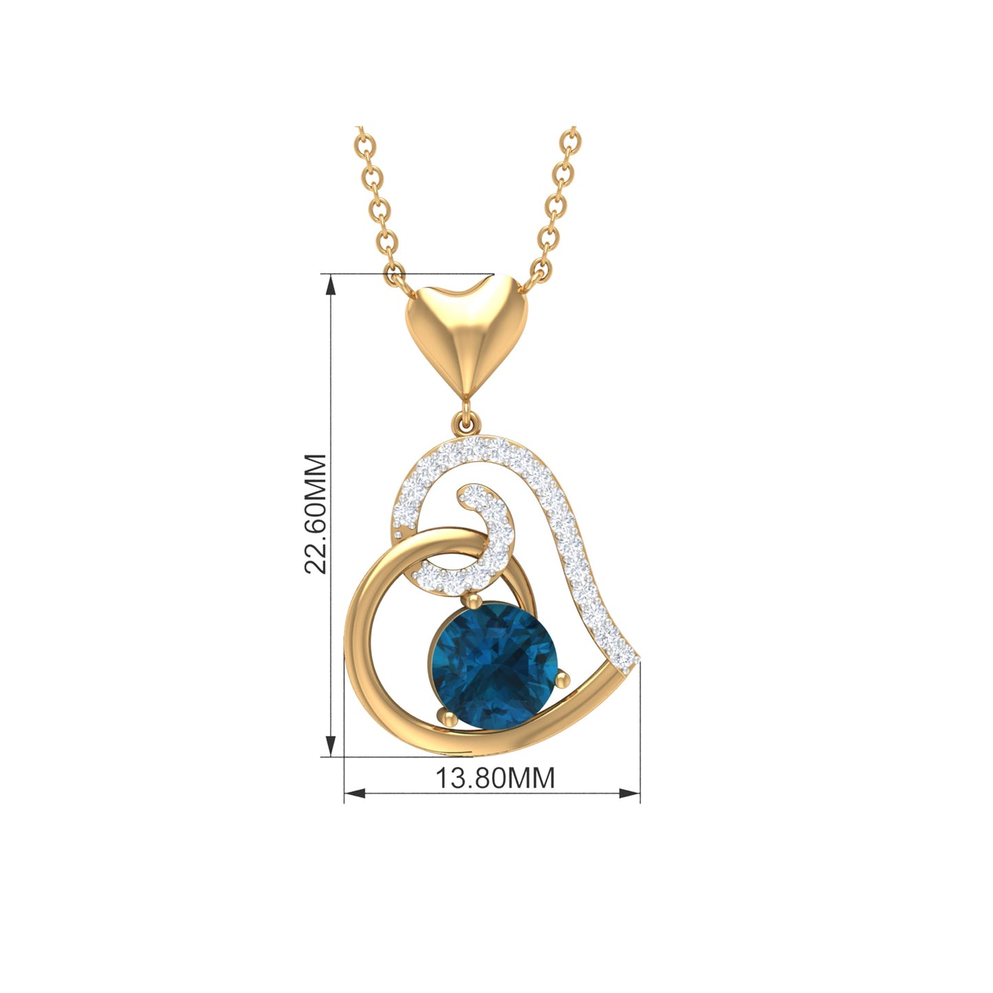 1 CT London Blue Topaz and Diamond Heart Drop Pendant