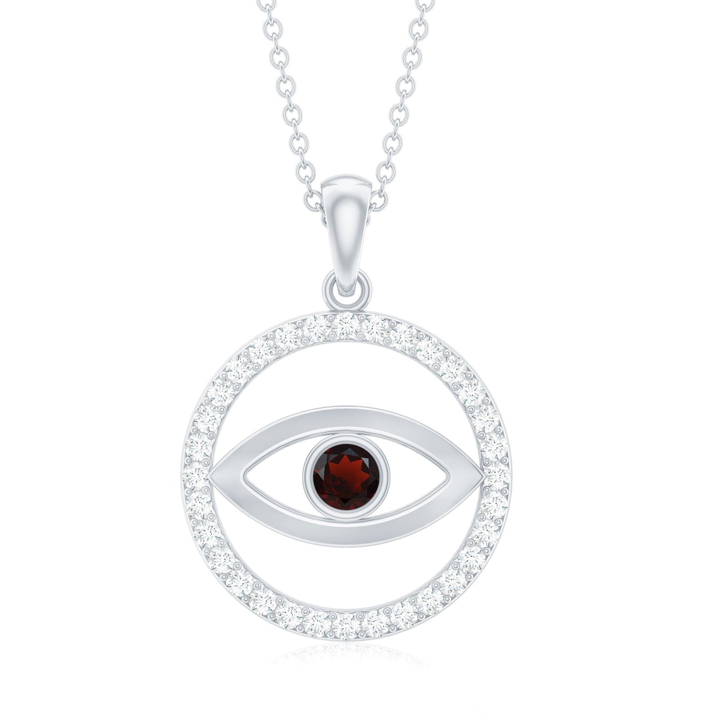 Real Garnet and Diamond Evil Eye Necklace