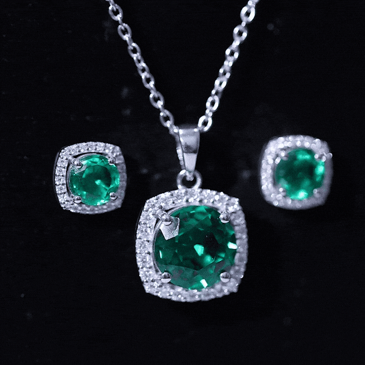 Certified 5 Carat Lab Grown Emerald Necklace and Earring Set for Women