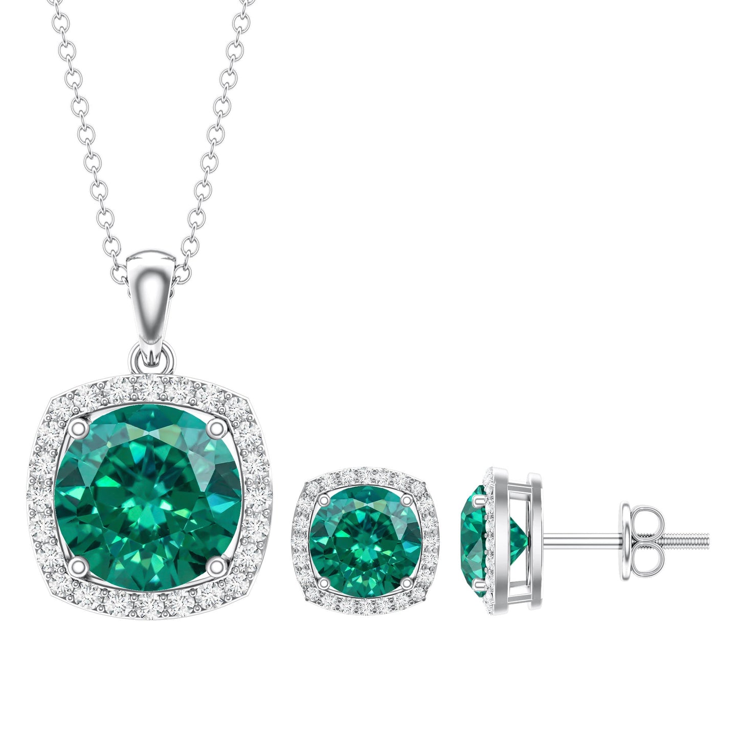 Certified 5 Carat Lab Grown Emerald Necklace and Earring Set for Women