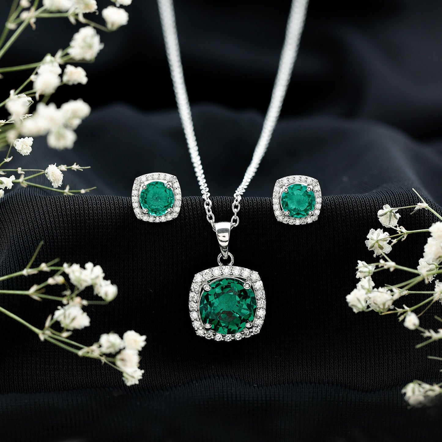 Certified 5 Carat Lab Grown Emerald Necklace and Earring Set for Women