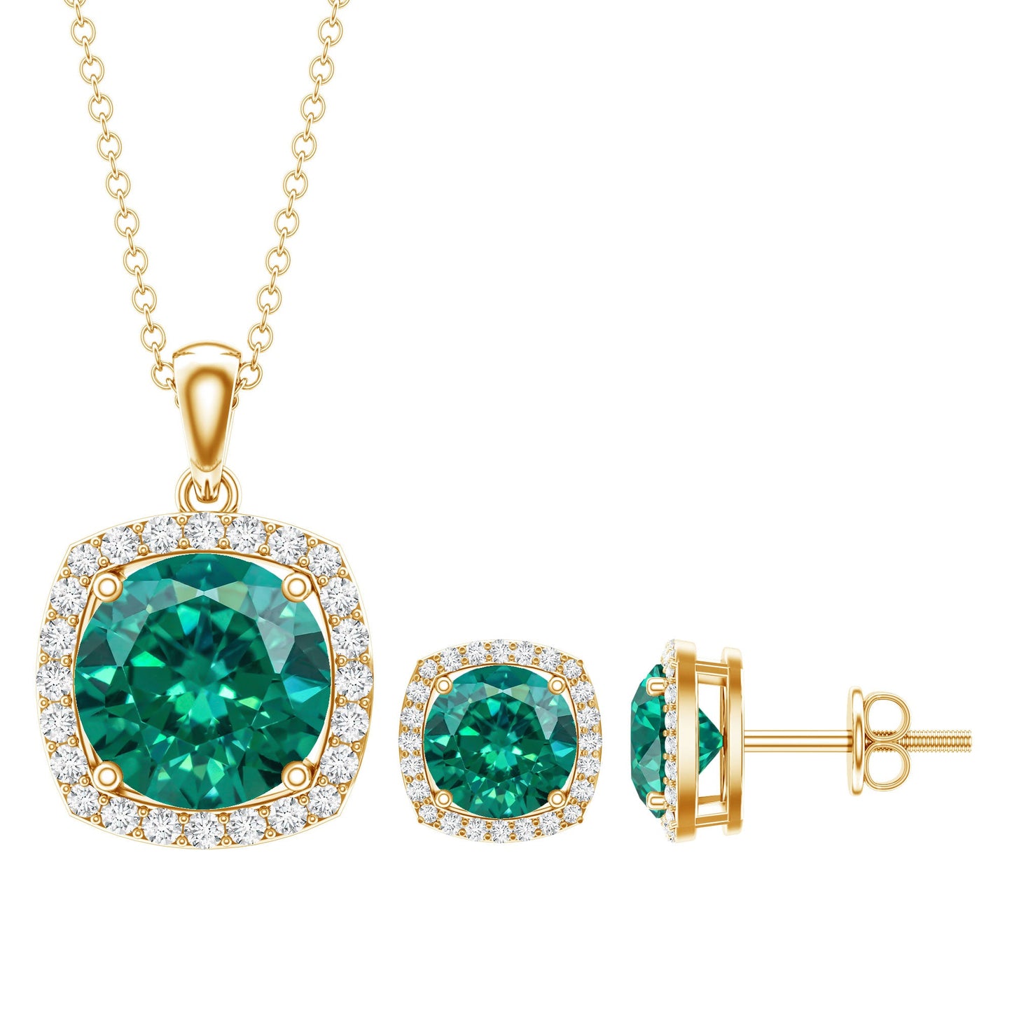Certified 5 Carat Lab Grown Emerald Necklace and Earring Set for Women