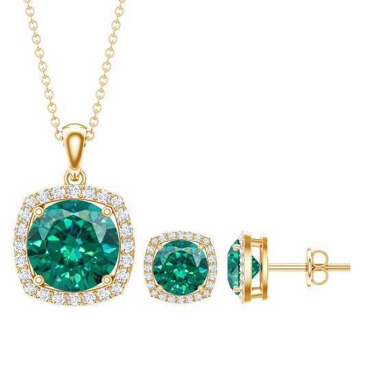 Certified 5 Carat Lab Grown Emerald Necklace and Earring Set for Women