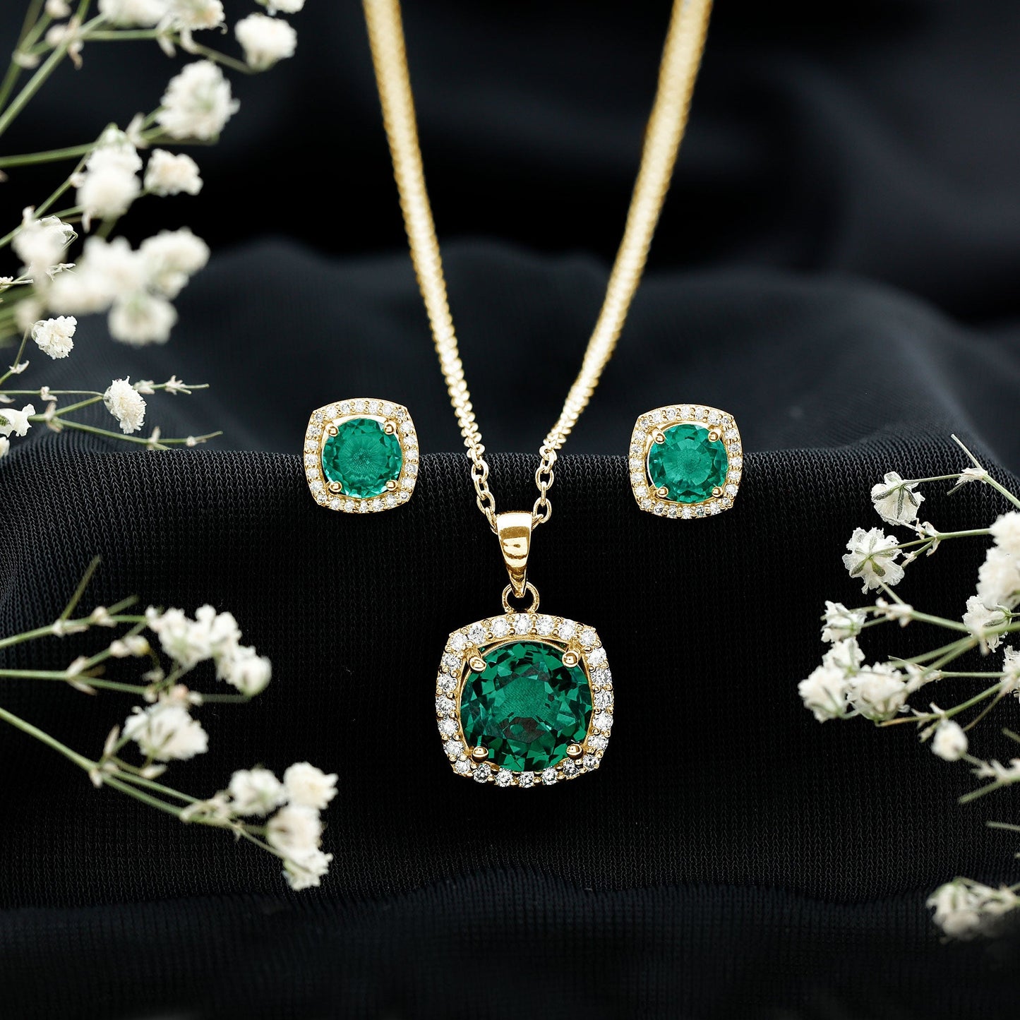 Certified 5 Carat Lab Grown Emerald Necklace and Earring Set for Women