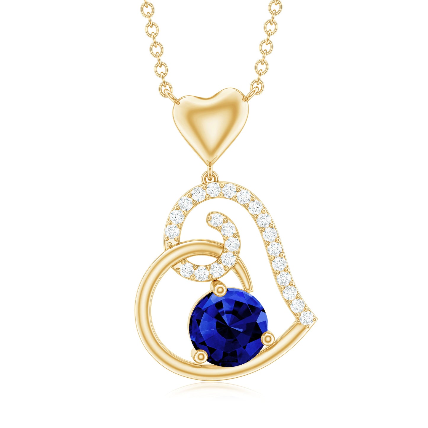 1.25 CT Created Blue Sapphire and Diamond Heart Drop Pendant